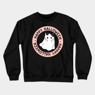 Cute Kitty Cat Ghost Creepy House Halloween Crewneck Sweatshirt